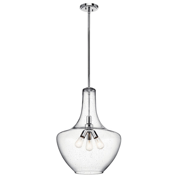 Everly 27.5" 3 Light Bell Pendant Clear Seeded Glass